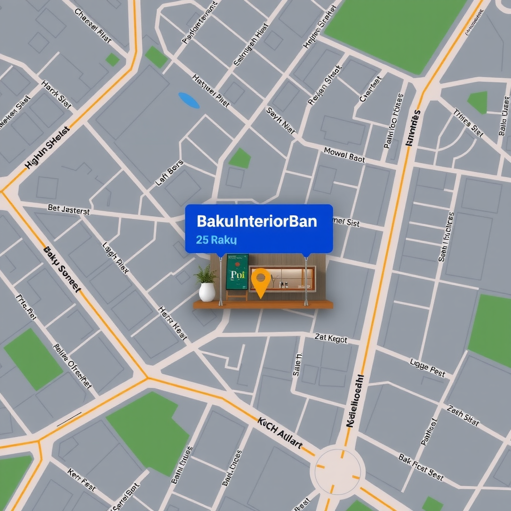 Map showing BakuInteriorBan office location at 25 Azadliq Avenue, Baku, Azerbaijan with surrounding landmarks and streets
