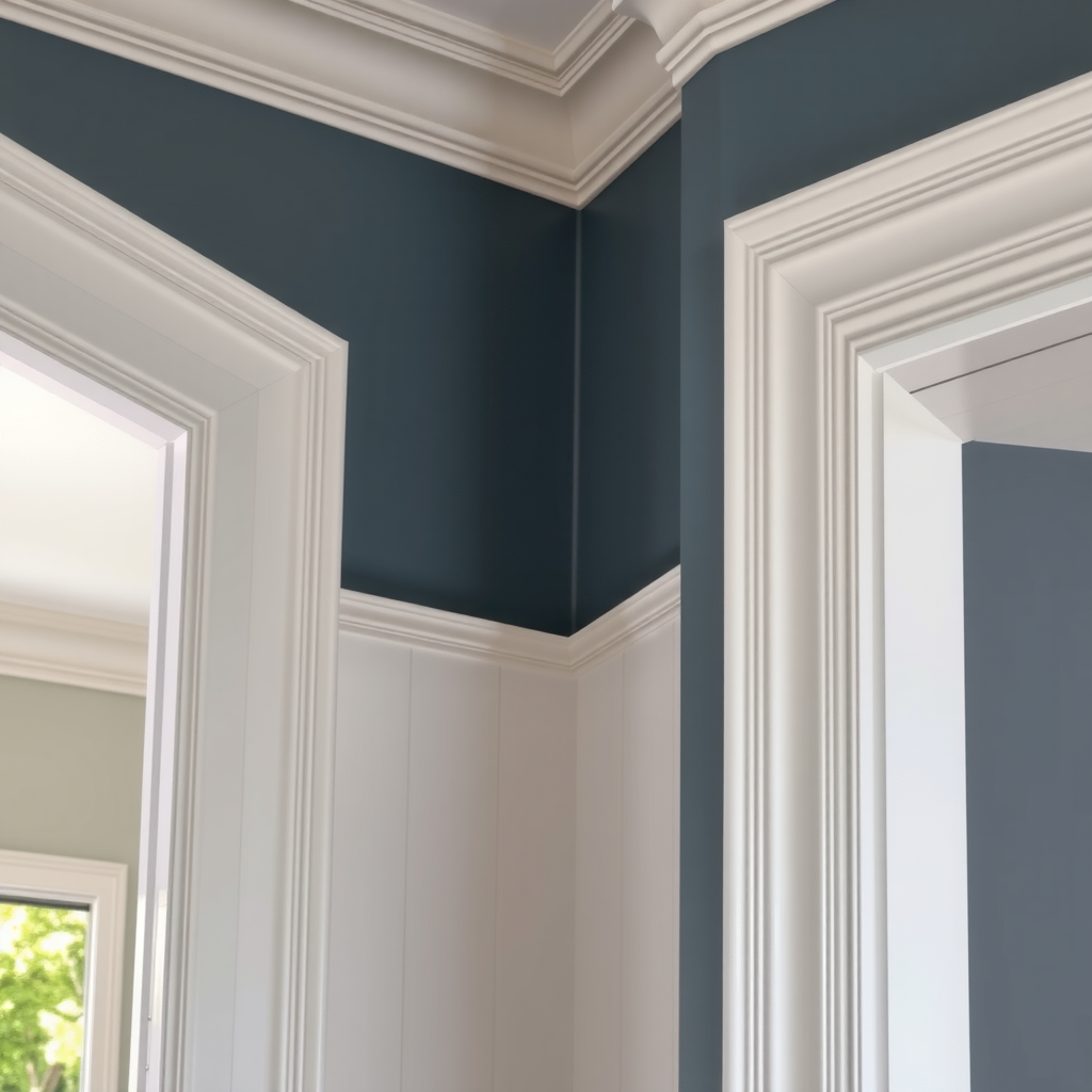 Detailed view of quality finishing work including trim installation and paint application in renovated residential space